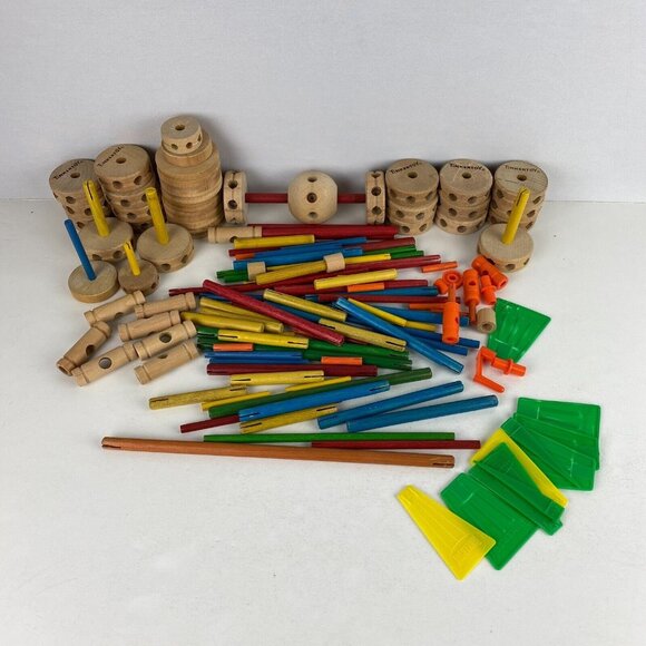 Tinkertoys Pieces Parts Kids Fun Time Building Construction Educational Toys